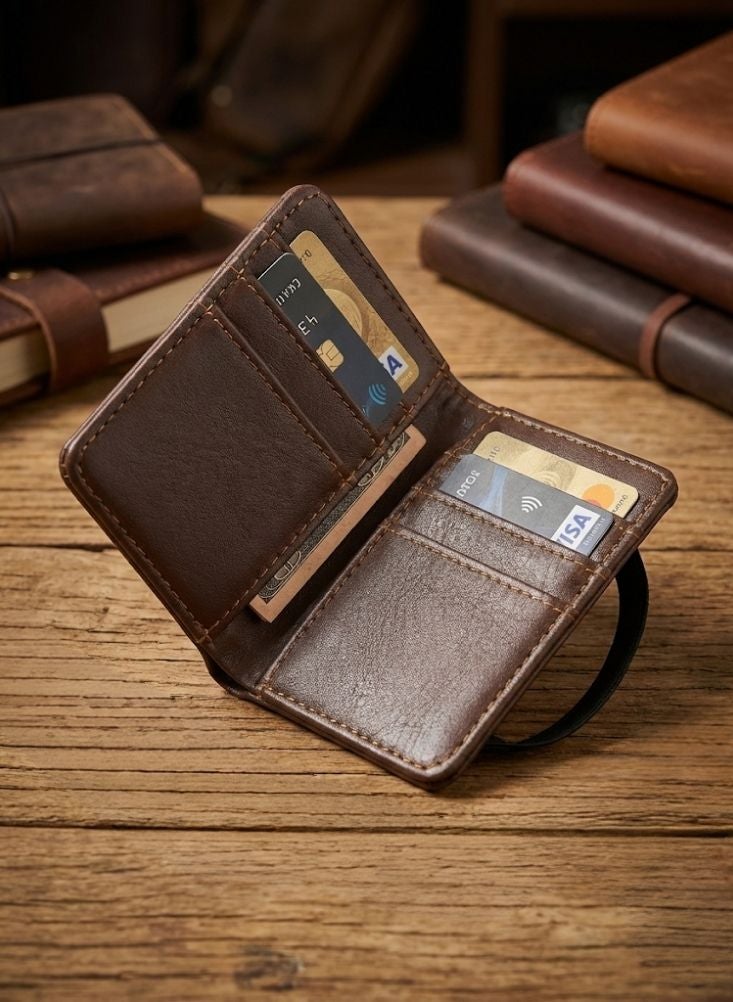 Premium Minimalist Men’s Leather Wallet Shown in Lifestyle Use, Slim Card Holder Design - Image 2